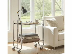 Don Hierro - Carrito auxiliar plegable BAUHAUS cromado con ruedas – 2 niveles y 4 posiciones- Color natural claro Discount