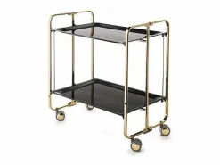 Don Hierro Mueble Camarera|- Carrito auxiliar plegable BAUHAUS dorado con ruedas – 2 niveles y 4 posiciones-