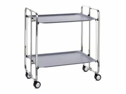 Don Hierro Mueble Camarera|- Carrito auxiliar plegable BAUHAUS cromado con ruedas – 2 niveles y 4 posiciones-