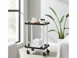 Don Hierro - Carrito auxiliar LEKY, armazón blanco, 2 estantes. Multifuncional, práctico y decorativo- Negro Hot