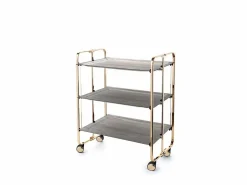 Don Hierro Mueble Camarera|- Carrito auxiliar plegable BAUHAUS dorado con ruedas – 3 niveles y 3 posiciones-Fresno