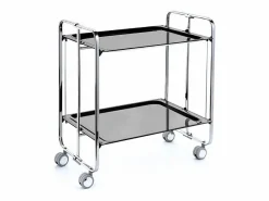 Don Hierro Mueble Camarera|- Carrito auxiliar plegable BAUHAUS cromado con ruedas – 2 niveles y 4 posiciones-