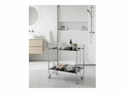 Don Hierro Mueble Camarera|- Carrito auxiliar plegable BAUHAUS cromado con ruedas – 2 niveles y 4 posiciones-