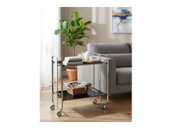 Don Hierro Mueble Camarera|- Carrito auxiliar plegable BAUHAUS cromado con ruedas – 2 niveles y 4 posiciones-