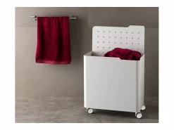 Don Hierro Cesto De Ropa|- Cesto de ropa con ruedas LUCCA, 60L, 2 compartimentos, cierre suave, estructura metálica blanca-