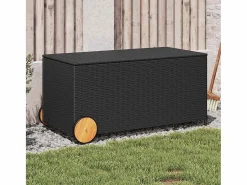 Garden Furniture Dorian Caja de almacenaje jardín con ruedas ratán sintético 190L Negro Sale