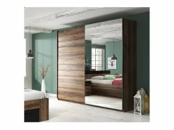 Meublorama Dormitorio Completo|Dormitorio EOS: Armario, Cama 180x200, cómoda, mesitas de noche. Color roble oscuro y negro.