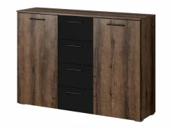 Dormitorio EOS: Armario, cama de 160x200, cómoda, mesitas de noche. Color roble oscuro y negro.^Meublorama Hot