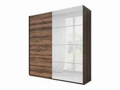 Meublorama Dormitorio EOS: Armario 220x210, Cama 180, cómoda, mesitas de noche. Color roble oscuro y negro. Marru00f3n Hot