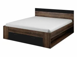 Meublorama Dormitorio EOS: Armario 220x210, Cama 180, cómoda, mesitas de noche. Color roble oscuro y negro. Marru00f3n Hot