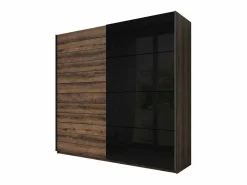 Dormitorio FLOYD: Armario 220cm, Cama 160x200, cómoda, mesitas de noche. Color roble oscuro y negro brillante.^Meublorama Discount