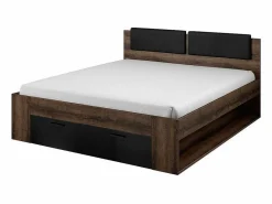 Dormitorio FLOYD: Armario de 200 cm, Cama de 180x200, cómoda, mesitas de noche. Color roble oscuro y negro brillante.^Meublorama Outlet