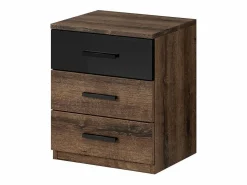 Dormitorio FLOYD: Armario de 200 cm, Cama de 180x200, cómoda, mesitas de noche. Color roble oscuro y negro brillante.^Meublorama Outlet