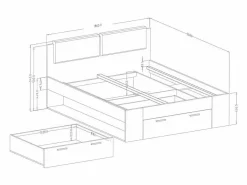 Dormitorio FLOYD: Armario de 200 cm, Cama de 180x200, cómoda, mesitas de noche. Color roble oscuro y negro brillante.^Meublorama Outlet
