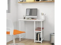 Garden Furniture Drenin Escritorio para ordenador de MDF y metal 80x40x72 cm Blanco Clearance