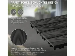 ML-DESIGN ECD Germany Baldosas para exterior de WPC antracita 30x30cm efecto madera 55 piezas para 5m² con sistema clic, losas para terraza, balcón o patio Gris antracita