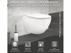 ECD Germany Inodoro suspendido sin borde de cerámica , revestimiento Nano, inodoro suspendido de pared de 52 cm de largo, con asiento Softclose^LuxeBath Outlet