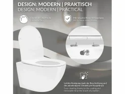 ECD Germany Inodoro suspendido sin borde de cerámica , revestimiento Nano, inodoro suspendido de pared de 52 cm de largo, con asiento Softclose^LuxeBath Outlet
