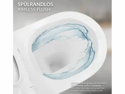 ECD Germany Inodoro suspendido sin borde de cerámica , revestimiento Nano, inodoro suspendido de pared de 52 cm de largo, con asiento Softclose^LuxeBath Outlet