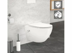 LuxeBath ECD Germany Inodoro suspendido sin brida, largo 52 cm, , con función bidé, revestimiento Nano, de cerámica, tapa de inodoro, cierre suave, cisterna Blanco Hot