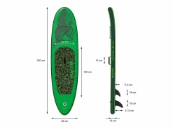 ECD Germany Tabla hinchable de paddle surf SUP Makani 320 x 80 x 15 cm de PVC hasta 120kg con bomba de aire, bolsa de transporte y accesorios Verde Discount