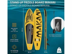ECD Germany Tabla hinchable de paddle surf SUP Makani 320 x 80 x 15 cm de PVC color con bomba de aire, bolsa de transporte y accesorios Amarillo