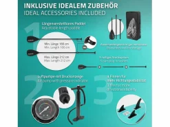 Tabla hinchable de paddle surf SUP Makani 320 x 80 x 15 cm de PVC turquesa hasta 120kg con bomba de aire, bolsa de transporte y accesorios^ECD Germany Outlet