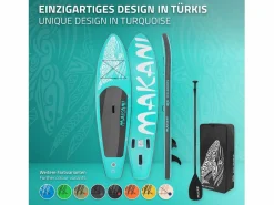 Tabla hinchable de paddle surf SUP Makani 320 x 80 x 15 cm de PVC turquesa hasta 120kg con bomba de aire, bolsa de transporte y accesorios^ECD Germany Outlet