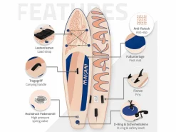 ECD Germany Tabla hinchable de paddle surf SUP Makani 320 x 80 x 15 cm de PVC color albaricoque con bomba de aire, bolsa de transporte y accesorios Naranja claro Online