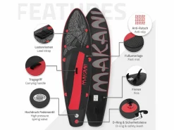 ECD Germany Deportes Náuticos|Tabla hinchable de paddle surf SUP Makani 320 x 80 x 15 cm de PVC -rojo hasta 120kg, bomba de aire, bolsa de transporte y accesorios