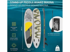 Tabla hinchable de paddle surf SUP Maona 308 x 78 x 10 cm de PVC hasta 120kg con bomba de aire, bolsa de transporte y accesorios^ECD Germany Online