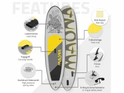 Tabla hinchable de paddle surf SUP Maona 308 x 78 x 10 cm de PVC hasta 120kg con bomba de aire, bolsa de transporte y accesorios^ECD Germany Online