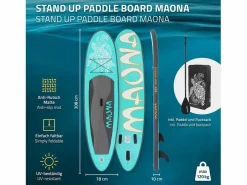 Tabla hinchable de paddle surf SUP Maona 308 x 78 x 10 cm de PVC turquesa hasta 120kg con bomba de aire, bolsa de transporte y accesorios^ECD Germany Sale
