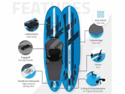 Tabla hinchable de paddle surf SUP 320x82x15 cm PVC hasta 120kg con asiento de kayak, bomba de aire, bolsa de transporte y accesorios^ECD Germany Clearance