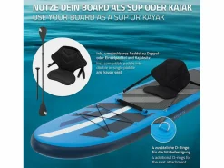 Tabla hinchable de paddle surf SUP 320x82x15 cm PVC hasta 120kg con asiento de kayak, bomba de aire, bolsa de transporte y accesorios^ECD Germany Clearance
