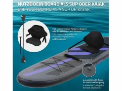 Tabla hinchable de paddle surf SUP 320x82x15cm PVC hasta 120kg con asiento de kayak, bomba de aire, bolsa de transporte y accesorios^ECD Germany Online