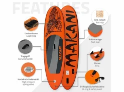 ECD Germany Deportes Náuticos|Tabla hinchable de paddle surf SUP Makani 320 x 80 x 15 cm de PVC hasta 120kg con bomba de aire, bolsa de transporte y accesorios