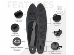 ECD Germany Tabla hinchable de paddle surf SUP Makani 320 x 80 x 15 cm de PVC hasta 120kg con bomba de aire, bolsa de transporte y accesorios Negro Best