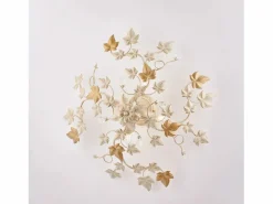 Plafón|Edera - Lámpara de techo marfil con cristal de strass y acabado oro antiguo, 4 luces Ø60 cm
