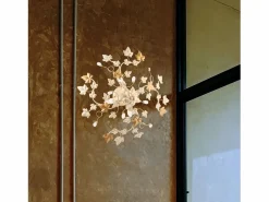 Plafón|Edera - Lámpara de techo marfil con cristal de strass y acabado oro antiguo, 4 luces Ø60 cm
