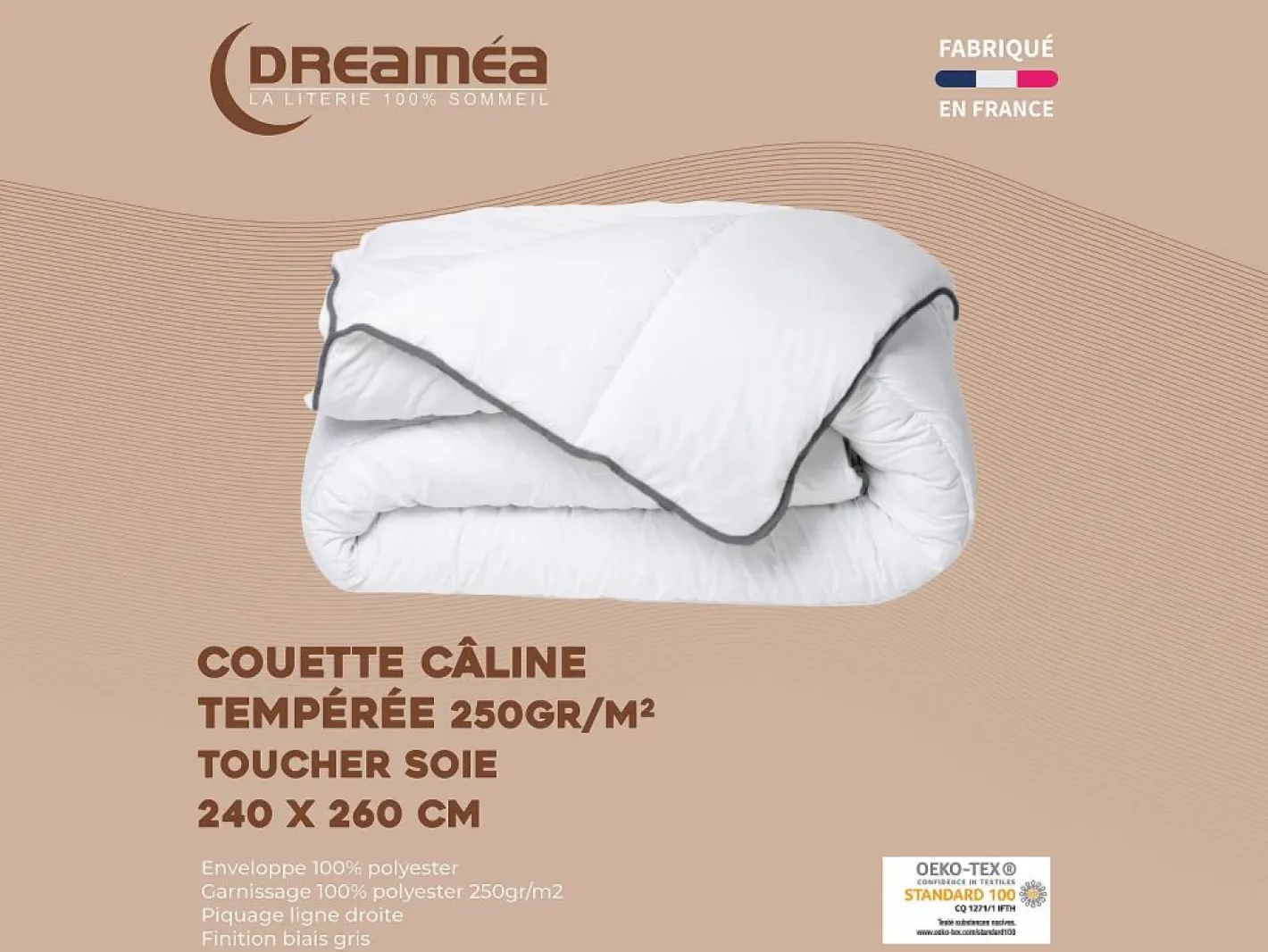 Edredón Câline de tacto sedoso 240 x 260 cm - 250 g/m² - con bies gris - BIESYA^DREAMEA Outlet