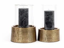 Bazar Bizar Portavelas Y Vela|El Portavelas Croco Con Cristal - Latón - L