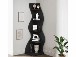 Tribesigns Elegante pequeña biblioteca de esquina - Estantería de esquina moderna de 5 niveles - Forma única para salón, oficina en casa - Negro Hot