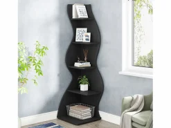 Tribesigns Elegante pequeña biblioteca de esquina - Estantería de esquina moderna de 5 niveles - Forma única para salón, oficina en casa - Negro Hot