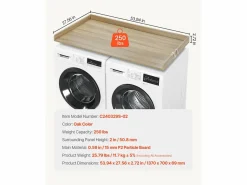 Encimera de Lavadora-Secadora SucceBuy de Madera 137x69 CM, de Madera, Resistente al Agua con Almohadillas Antideslizantes, para Organización de Lavado Marru00f3n Discount