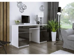 Escritorio 2 cajones, 2 puertas, 5 estantes, /Negro Brillante, 135 x 77 x 50 cm^ Outlet