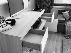 Escritorio 2 cajones, 2 puertas, 5 estantes, /Negro Brillante, 135 x 77 x 50 cm^ Outlet