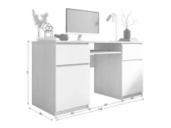 Mesa De Ordenador|Escritorio 2 cajones, 2 puertas, 5 estantes, sonoma/Blanco, 135 x 77 x 50 cm