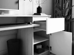 Mesa De Ordenador|Escritorio 2 cajones, 2 puertas, 5 estantes, sonoma/Blanco, 135 x 77 x 50 cm