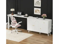 ModernLuxe Escritorio 2 en 1 120×40×74,5 cm - Giratorio 360° - 3 puertas y 1 cajón - Certificado FSC - Blanco